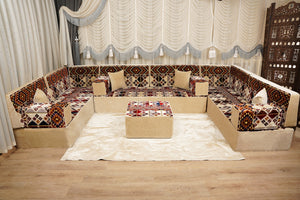 Boho Style Living Room Sofa Set, Diwan Sofa Sets, Floor Sofa, Arabic Majlis Sofa, Traditional Sofa Set, Sectional Floor Cushions