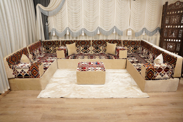 Boho Style Living Room Sofa Set, Diwan Sofa Sets, Floor Sofa, Arabic Majlis Sofa, Traditional Sofa Set, Sectional Floor Cushions