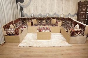 Boho Style Living Room Sofa Set, Diwan Sofa Sets, Floor Sofa, Arabic Majlis Sofa, Traditional Sofa Set, Sectional Floor Cushions