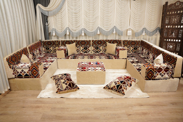 Boho Style Living Room Sofa Set, Diwan Sofa Sets, Floor Sofa, Arabic Majlis Sofa, Traditional Sofa Set, Sectional Floor Cushions