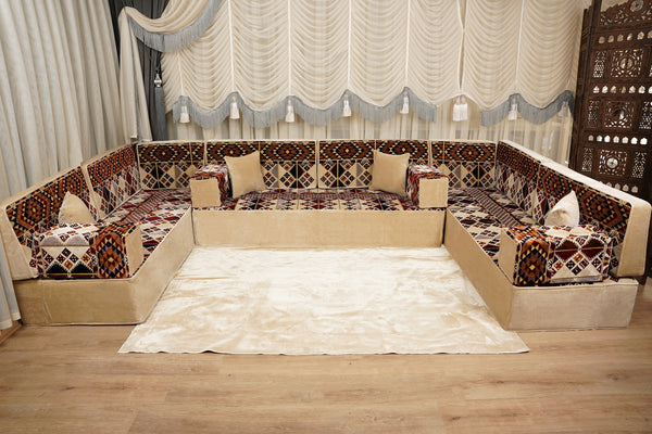 Boho Style Living Room Sofa Set, Diwan Sofa Sets, Floor Sofa, Arabic Majlis Sofa, Traditional Sofa Set, Sectional Floor Cushions