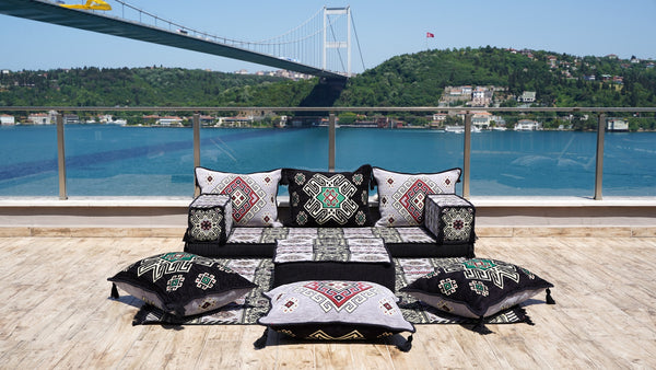 8 Zoll dickes Sofa-Set, graue Bodensitze, arabisches Sofa, marokkanisches Sofa, Garten-Sofa-Set, Bankkissen-Set, türkisches Sofa, marokkanisches Wohnzimmer