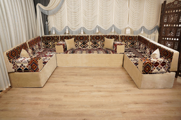 Boho Style Living Room Sofa Set, Diwan Sofa Sets, Floor Sofa, Arabic Majlis Sofa, Traditional Sofa Set, Sectional Floor Cushions