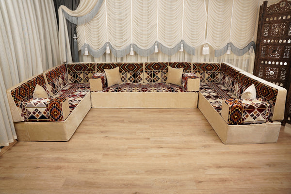 Boho Style Living Room Sofa Set, Diwan Sofa Sets, Floor Sofa, Arabic Majlis Sofa, Traditional Sofa Set, Sectional Floor Cushions