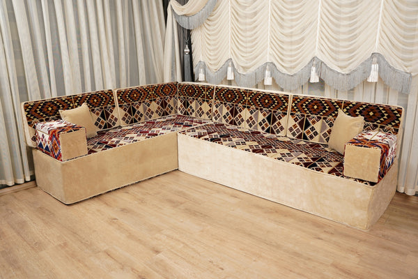 Boho Style Living Room Sofa Set, Diwan Sofa Sets, Floor Sofa, Arabic Majlis Sofa, Traditional Sofa Set, Sectional Floor Cushions