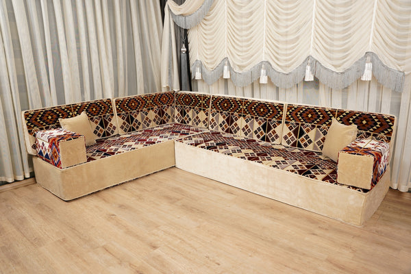Boho Style Living Room Sofa Set, Diwan Sofa Sets, Floor Sofa, Arabic Majlis Sofa, Traditional Sofa Set, Sectional Floor Cushions