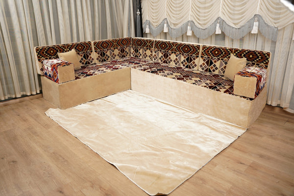 Boho Style Living Room Sofa Set, Diwan Sofa Sets, Floor Sofa, Arabic Majlis Sofa, Traditional Sofa Set, Sectional Floor Cushions