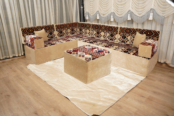 Boho Style Living Room Sofa Set, Diwan Sofa Sets, Floor Sofa, Arabic Majlis Sofa, Traditional Sofa Set, Sectional Floor Cushions