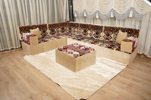 Boho Style Living Room Sofa Set, Diwan Sofa Sets, Floor Sofa, Arabic Majlis Sofa, Traditional Sofa Set, Sectional Floor Cushions