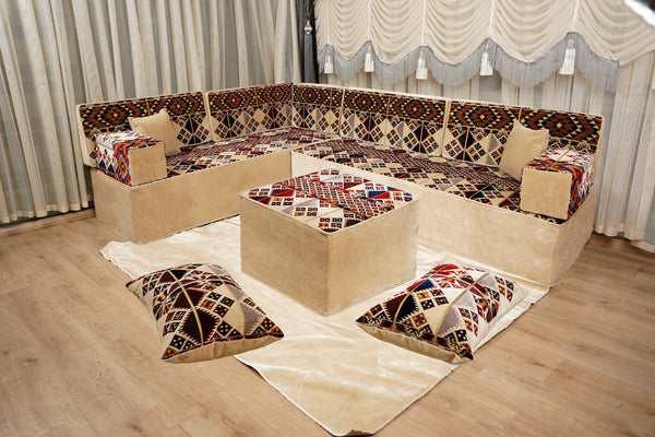 Boho Style Living Room Sofa Set, Diwan Sofa Sets, Floor Sofa, Arabic Majlis Sofa, Traditional Sofa Set, Sectional Floor Cushions