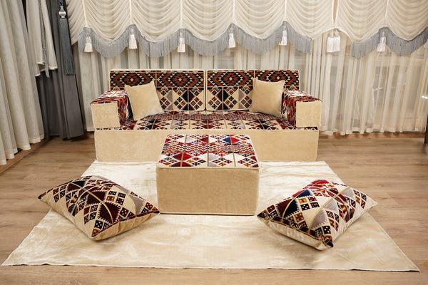 Boho Style Living Room Sofa Set, Diwan Sofa Sets, Floor Sofa, Arabic Majlis Sofa, Traditional Sofa Set, Sectional Floor Cushions