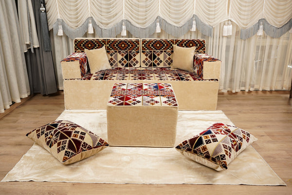 Boho Style Living Room Sofa Set, Diwan Sofa Sets, Floor Sofa, Arabic Majlis Sofa, Traditional Sofa Set, Sectional Floor Cushions