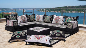 Gray L Shaped Floor Couch, Corner Floor Cushions, Moroccan Home Decor, Oriental Sofa Covers
