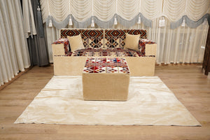Beige Baghdad Mandala: Single Floor Sofa – Arabic Floor Sofa – Bohemian Floor Seating – Reading Nook Floor Seating