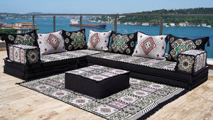 Gray L Shaped Floor Couch, Corner Floor Cushions, Moroccan Home Decor, Oriental Sofa Covers