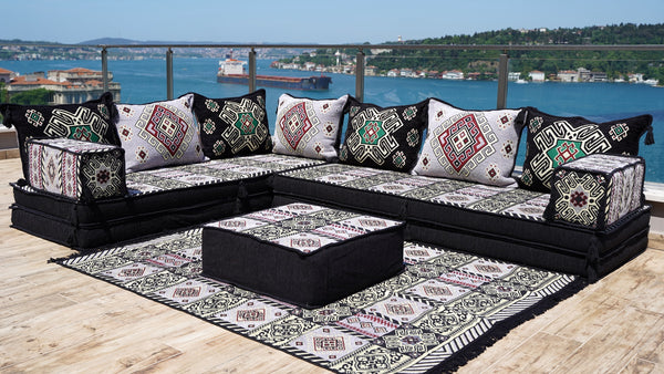 Gray L Shaped Floor Couch, Corner Floor Cushions, Moroccan Home Decor, Oriental Sofa Covers