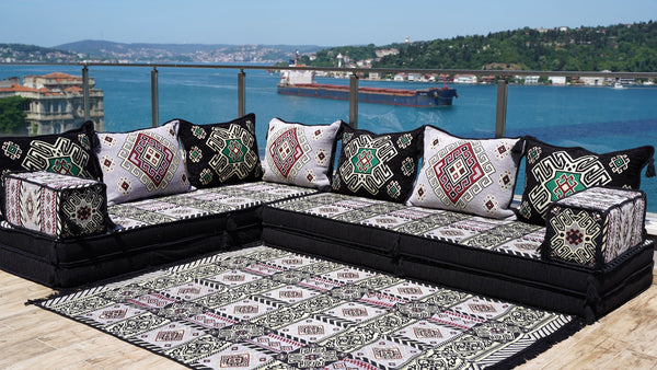 Gray L Shaped Floor Couch, Corner Floor Cushions, Moroccan Home Decor, Oriental Sofa Covers