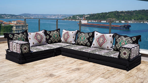 Gray L Shaped Floor Couch, Corner Floor Cushions, Moroccan Home Decor, Oriental Sofa Covers