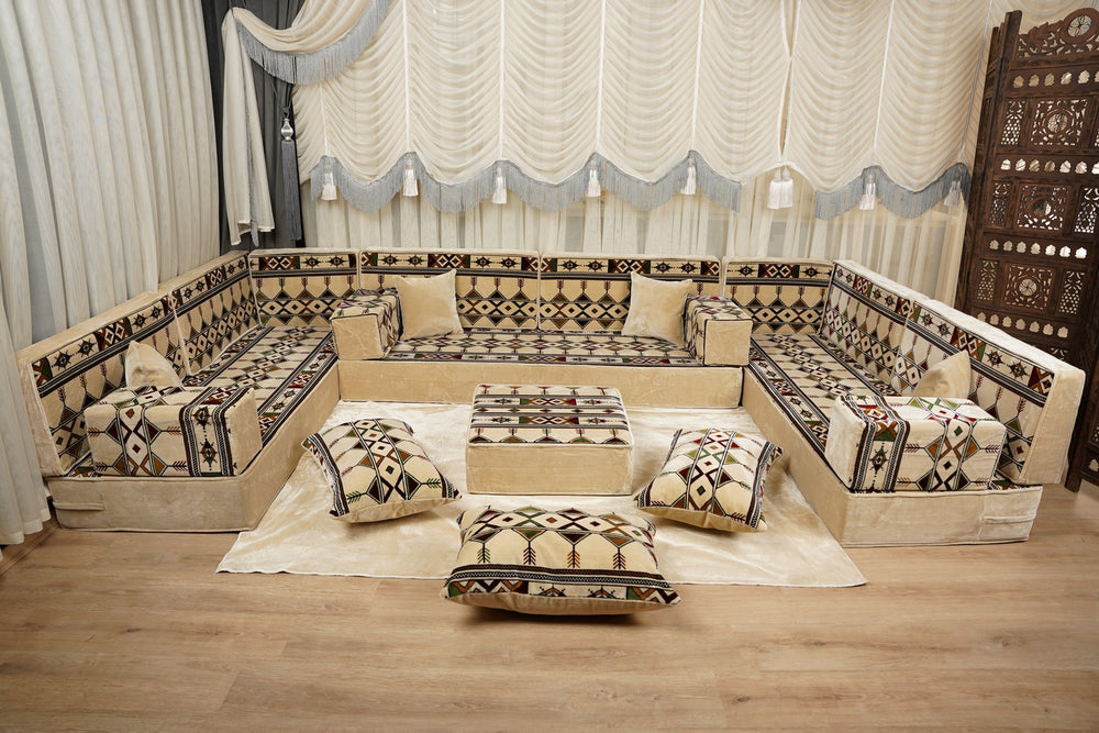 Loveseat Floor Sofa, Arabic Floor Cushion, Diwan Sofa Sets, Middle Eastern Sofa, Ottoman Cushion Set, Handmade Arabic Floor Sofa
