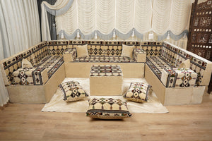 Loveseat Bodenssofa, Arabisches Bodenkissen, Diwan Sofagarnituren, Sofa im Nahen Osten, Ottomanisches Kissenset, Handgefertigtes Arabisches Bodenssofa