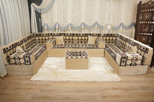 Loveseat Bodenssofa, Arabisches Bodenkissen, Diwan Sofagarnituren, Sofa im Nahen Osten, Ottomanisches Kissenset, Handgefertigtes Arabisches Bodenssofa
