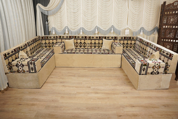 Loveseat Bodenssofa, Arabisches Bodenkissen, Diwan Sofagarnituren, Sofa im Nahen Osten, Ottomanisches Kissenset, Handgefertigtes Arabisches Bodenssofa