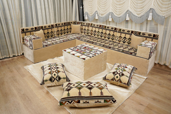 Loveseat Bodenssofa, Arabisches Bodenkissen, Diwan Sofagarnituren, Sofa im Nahen Osten, Ottomanisches Kissenset, Handgefertigtes Arabisches Bodenssofa