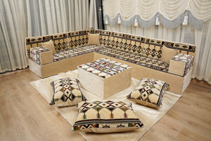 Loveseat Bodenssofa, Arabisches Bodenkissen, Diwan Sofagarnituren, Sofa im Nahen Osten, Ottomanisches Kissenset, Handgefertigtes Arabisches Bodenssofa