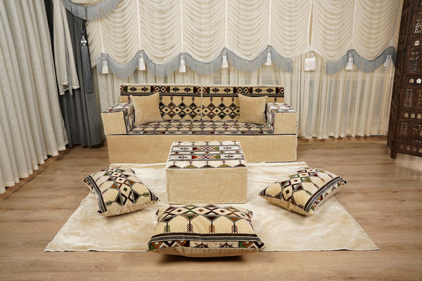 Loveseat Bodenssofa, Arabisches Bodenkissen, Diwan Sofagarnituren, Sofa im Nahen Osten, Ottomanisches Kissenset, Handgefertigtes Arabisches Bodenssofa