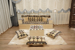 Beige Baghdad Sprinkles: Single Floor Sofa – Arabic Sofa – Bohemian Floor Seating Sofa – Traditional Arabic Majlis