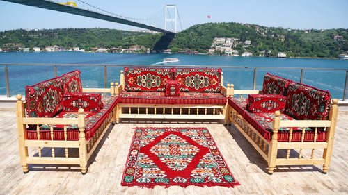 Floor Cushions Set, Arabic Floor Seating, Patio Furniture, Wooden Bench Sofa Sets, Arabic Majlis Set, Arabic Seating Jalsah, Traditional Wooden Bench, Yemeni Majlis, Garden Sofa Set