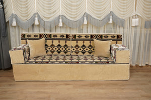 Beige Baghdad Sprinkles: Single Floor Sofa – Arabic Sofa – Bohemian Floor Seating Sofa – Traditional Arabic Majlis