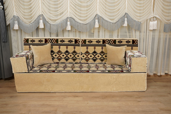 Beige Baghdad Sprinkles: Single Floor Sofa – Arabic Sofa – Bohemian Floor Seating Sofa – Traditional Arabic Majlis