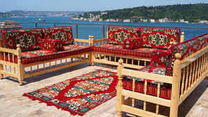 Floor Cushions Set, Arabic Floor Seating, Patio Furniture, Wooden Bench Sofa Sets, Arabic Majlis Set, Arabic Seating Jalsah, Traditional Wooden Bench, Yemeni Majlis, Garden Sofa Set