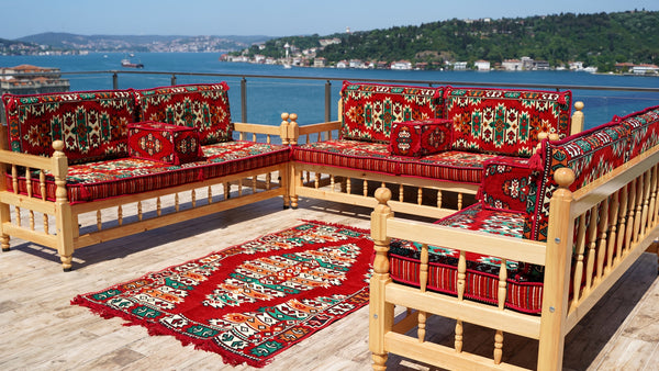 Floor Cushions Set, Arabic Floor Seating, Patio Furniture, Wooden Bench Sofa Sets, Arabic Majlis Set, Arabic Seating Jalsah, Traditional Wooden Bench, Yemeni Majlis, Garden Sofa Set