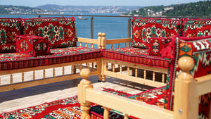 Floor Cushions Set, Arabic Floor Seating, Patio Furniture, Wooden Bench Sofa Sets, Arabic Majlis Set, Arabic Seating Jalsah, Traditional Wooden Bench, Yemeni Majlis, Garden Sofa Set