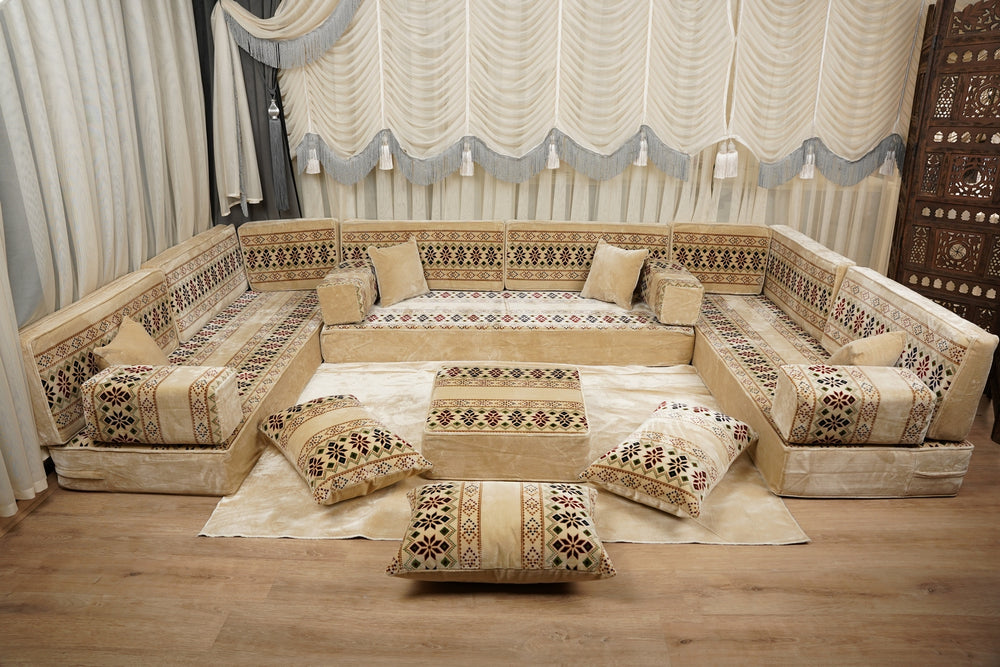 Boho Floor Couches, Diwan Sofa Sets, Middle Eastern Sofa, Moroccan Style Couch, Arabic Floor Sofa with Cushions, أرضية مجلس