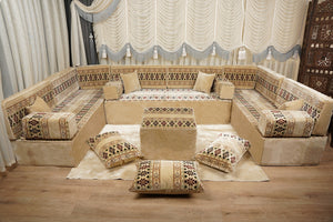Beige Baghdad Ethnic: Arabic Floor Seating – Floor Sofa With Backrest – Moroccan Style Couch – Modular Sofa Cushions