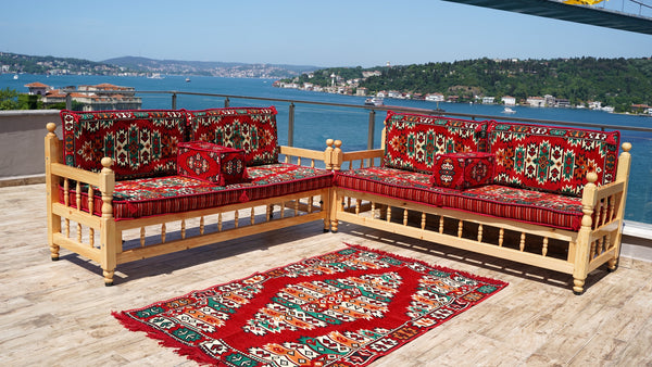 Floor Cushions Set, Arabic Floor Seating, Patio Furniture, Wooden Bench Sofa Sets, Arabic Majlis Set, Arabic Seating Jalsah, Traditional Wooden Bench, Yemeni Majlis, Garden Sofa Set