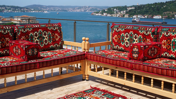 Floor Cushions Set, Arabic Floor Seating, Patio Furniture, Wooden Bench Sofa Sets, Arabic Majlis Set, Arabic Seating Jalsah, Traditional Wooden Bench, Yemeni Majlis, Garden Sofa Set