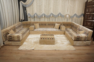 Beige Baghdad Ethnic: Arabic Floor Seating – Floor Sofa With Backrest – Moroccan Style Couch – Modular Sofa Cushions