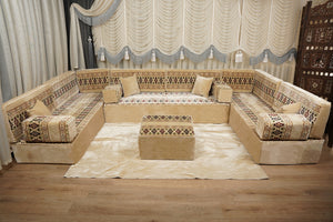 Beige Baghdad Ethnic: Arabic Floor Seating – Floor Sofa With Backrest – Moroccan Style Couch – Modular Sofa Cushions