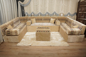 Beige Baghdad Ethnic: Arabic Floor Seating – Floor Sofa With Backrest – Moroccan Style Couch – Modular Sofa Cushions