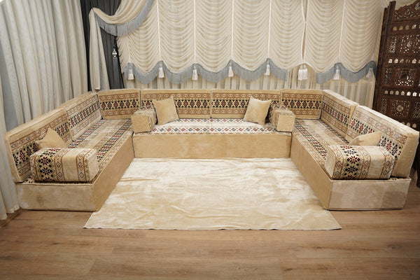 Beige Baghdad Ethnic: Arabic Floor Seating – Floor Sofa With Backrest – Moroccan Style Couch – Modular Sofa Cushions