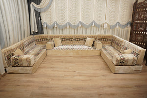Beige Baghdad Ethnic: Arabic Floor Seating – Floor Sofa With Backrest – Moroccan Style Couch – Modular Sofa Cushions