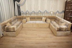 Beige Baghdad Ethnic: Arabic Floor Seating – Floor Sofa With Backrest – Moroccan Style Couch – Modular Sofa Cushions