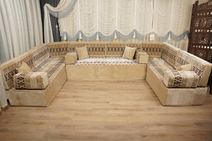 Beige Baghdad Ethnic: Arabic Floor Seating – Floor Sofa With Backrest – Moroccan Style Couch – Modular Sofa Cushions