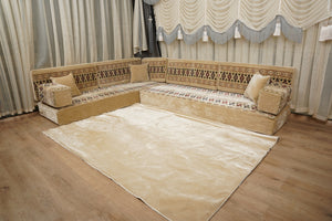 Beige Baghdad Ethnic: Arabic Floor Seating – Floor Sofa With Backrest – Moroccan Style Couch – Modular Sofa Cushions