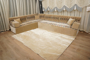 Beige Baghdad Ethnic: Arabic Floor Seating – Floor Sofa With Backrest – Moroccan Style Couch – Modular Sofa Cushions