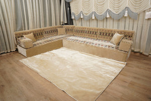 Beige Baghdad Ethnic: Arabic Floor Seating – Floor Sofa With Backrest – Moroccan Style Couch – Modular Sofa Cushions